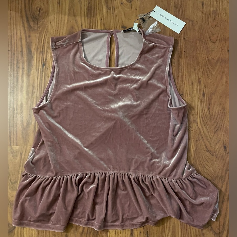 Collective Concepts Rose Velvet Peplum Tank Large New with Tags